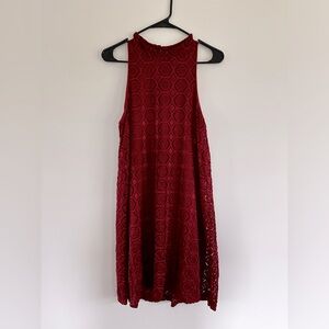Red High Neck Lace Dress
